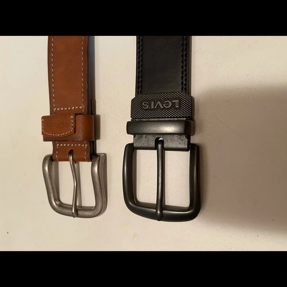 Two Columbia and Levi’s men’s long leather belts